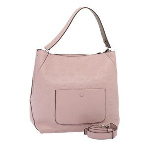 Authentic MCM Vicetos Logogram Shoulder Bag Leather 2way Pink Silver